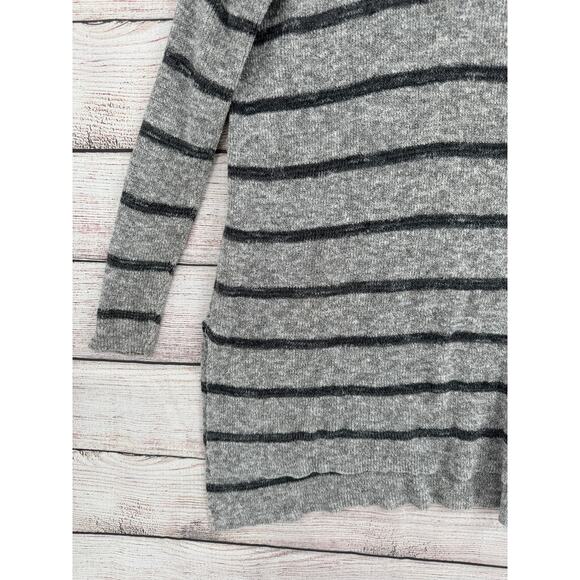 Free People Striped Split Hem Tunic Sweater Womens Large Gray Black Knit - Picture 5 of 12